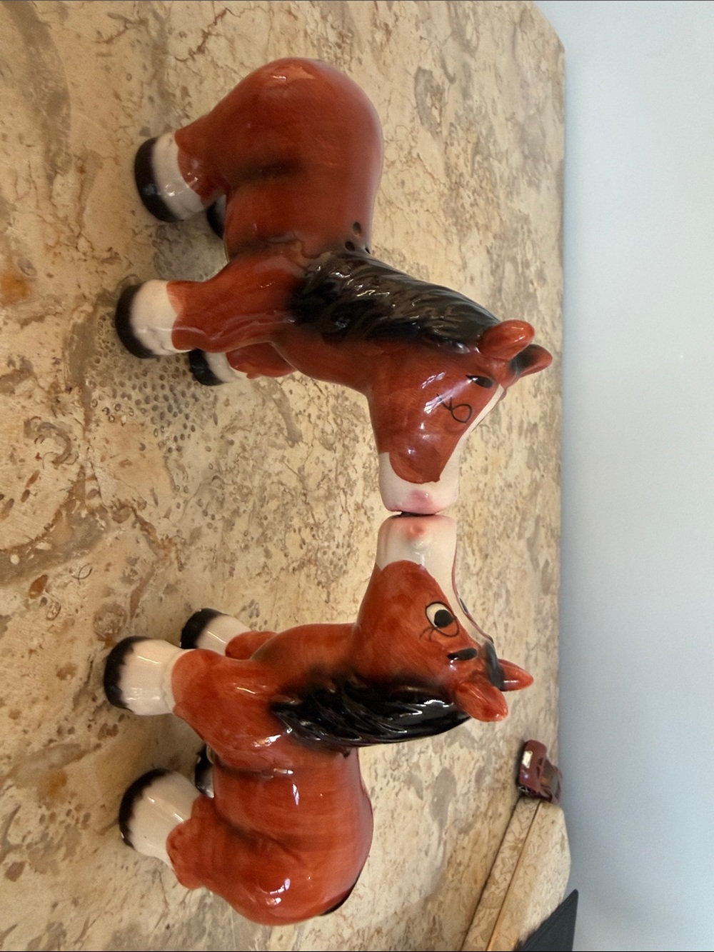 Ceramic Brown Horse Figurine Pair - salt and pepper shaker Unbranded